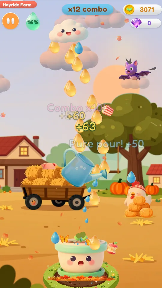 Golden drops on a hayride farm